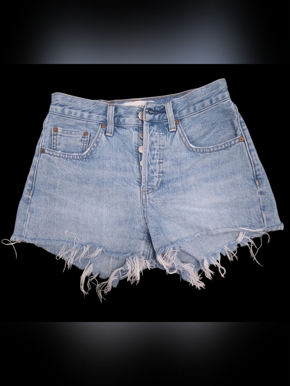 Denim Forum Light Blue Frayed Hem High-Rise Jean Shorts